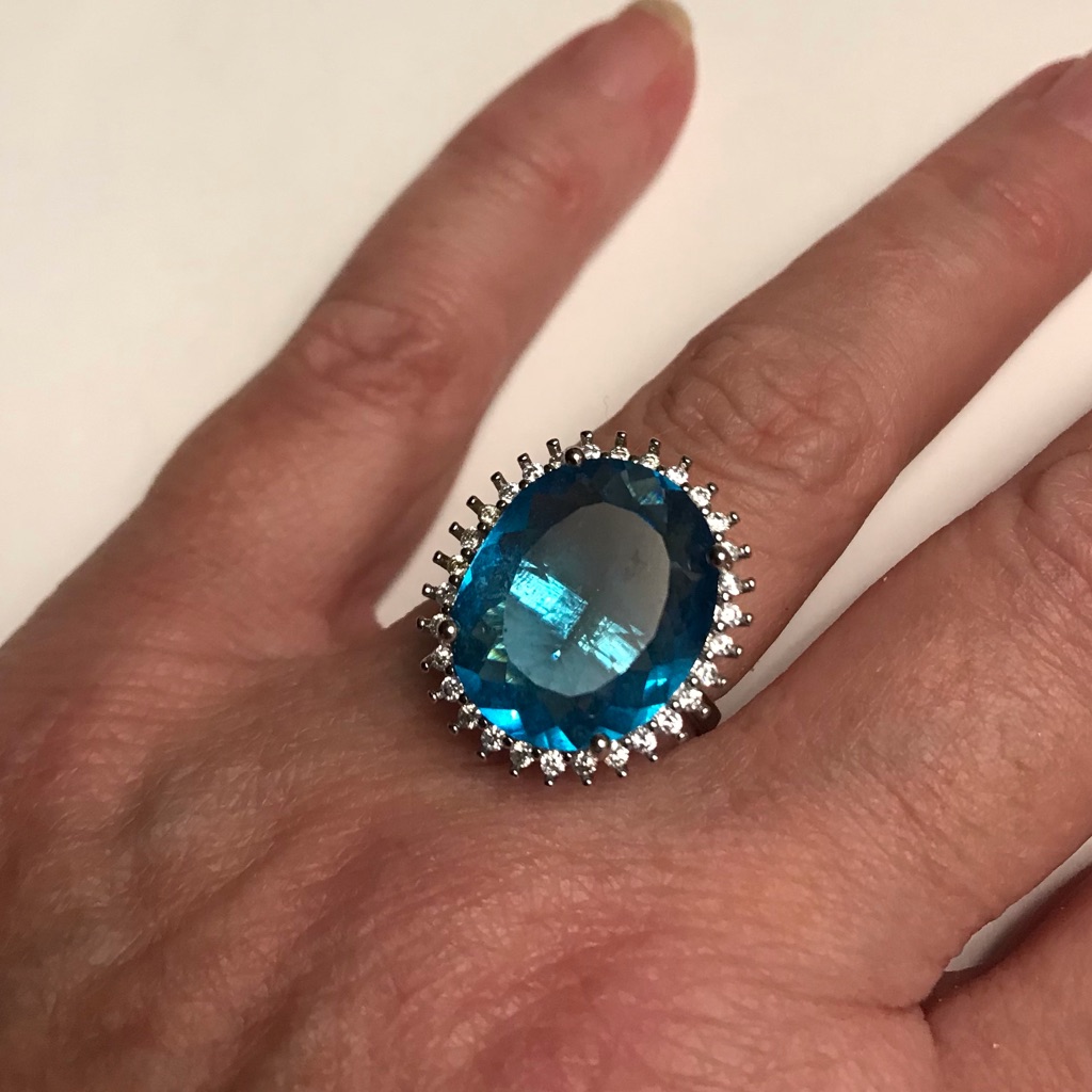 Blue Topaz Stamped 925 Sterling Silver Ring 111$